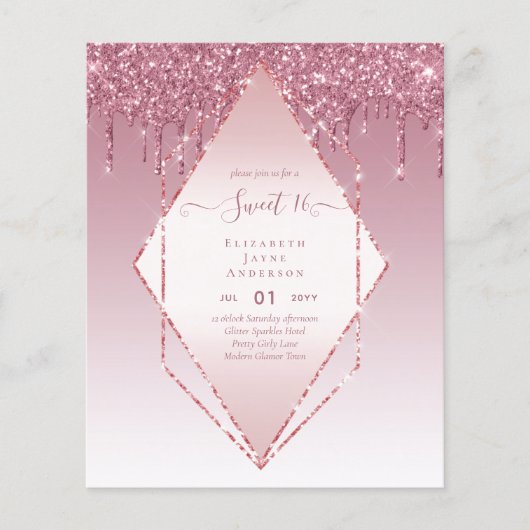 BUDGET SWEET16 Dripping Glitter Glamor Invit Flyer (Voorkant)