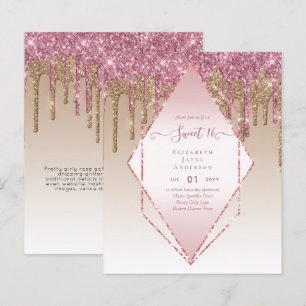 BUDGET SWEET16 Druppelende Glitter Glamour Uitnodi