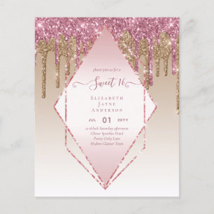 BUDGET SWEET16 Druppelende Glitter Glamour Uitnodi Flyer