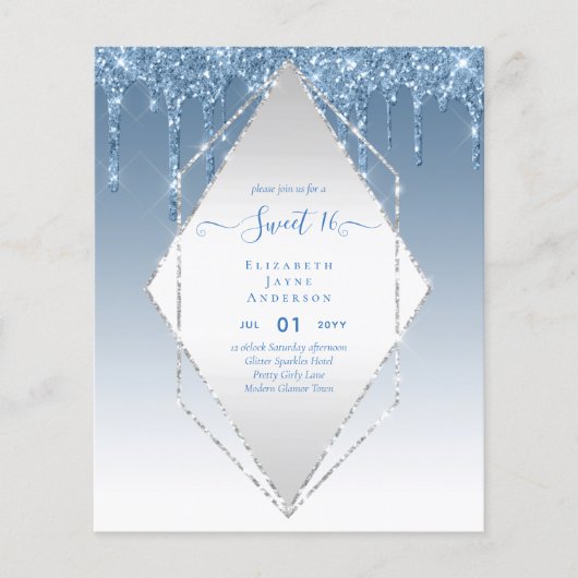 BUDGET SWEET16 Druppelende Glitter Glamour Uitnodi Flyer (Voorkant)