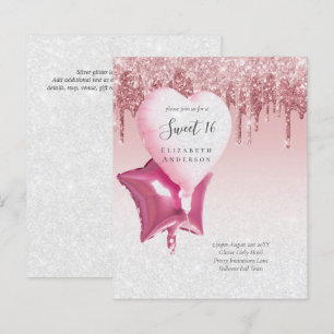 BUDGET Sweet16 Glitter Glamor Girly Balloons Invit