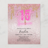 Budget Sweet 15 Roze Glitter Folie Quinceanera Gla Flyer (Voorkant)