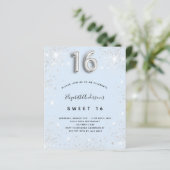 Budget Sweet 16 babyblauwe zilver glitter (Staand voorkant)