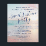 BUDGET Sweet 16 Beach Party Invitation<br><div class="desc">Een betaalbare Cheap BUDGET versie van onze chic roze en turquoise aqua blue oceanbestrand sunset with roos gold palm tree leaf and hazy gradient overlay background on a zomer thema gezoete 16 verjaardagsuitnodiging. Alle formuleringen kunnen worden gewijzigd om te werken voor elke verjaardag of viering van de leeftijd en er...</div>
