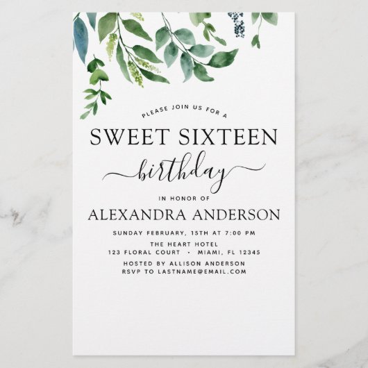 Budget Sweet 16 Birthday Botanical Greenery (Voorkant)