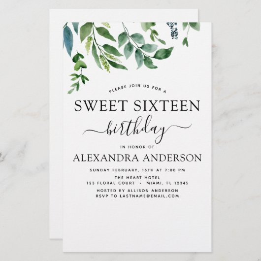 Budget Sweet 16 Birthday Botanical Greenery (Voorkant / Achterkant)