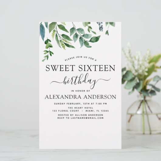 Budget Sweet 16 Birthday Botanical Greenery (Staand voorkant)