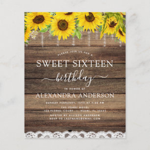 Budget Sweet 16 Birthday Sunflower Uitnodiging Flyer