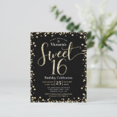 Budget Sweet 16 Black Gold Glitter Chic Invitation (Staand voorkant)