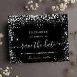 Budget Sweet 16 Black Silver behalve de datum<br><div class="desc">Een meisje en trendy Sparen de kaart van de Datum voor een zoete 16,  16e verjaardagsfeest. Een klassieke zwarte achtergrond met faux zilveren glitterstof. Pas een datum en een naam/leeftijd aan en voeg deze toe. De tekst: Sparen de Datum wordt geschreven met een groot trendy hand lettered stijlmanuscript.</div>