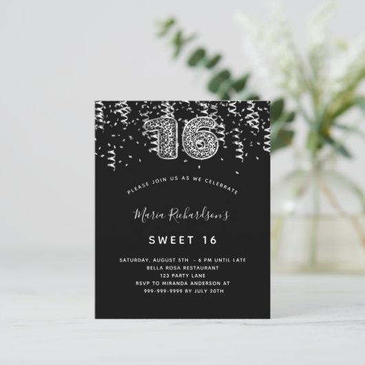 Budget Sweet 16 Black Silver leopard confetti (Staand voorkant)