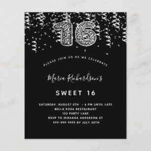 Budget Sweet 16 Black Silver leopard confetti