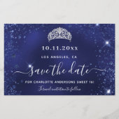 Budget Sweet 16 Blue glitter Ssave Date (Voorkant)