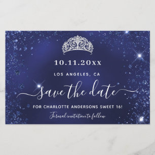 Budget Sweet 16 Blue glitter Ssave Date