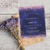 Budget Sweet 16 blue - roze glitter-uitnodiging vo