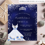 Budget Sweet 16 Blue Silver-kledinguitnodiging<br><div class="desc">Een trendy en glamoureuze uitnodiging voor een Sweet 16,  16e verjaardagsfeestje. Een blauw marinekolt met faux zilveren glitter stof,  een tiara en een jurk. De blauwe kleur is ongelijk. De naam wordt geschreven met een modern handgeschreven stijlmanuscript met letters. Pas je partijgegevens aan en voeg deze toe.</div>
