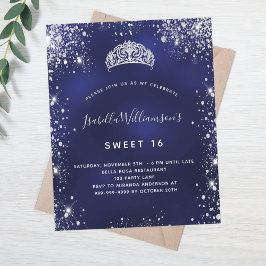Budget Sweet 16 Blue Silver-tiara-uitnodiging