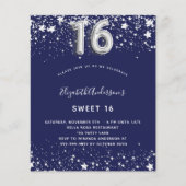 Budget Sweet 16 Blue Silver-uitnodiging voor de ma (Voorkant)