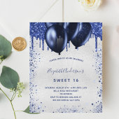 Budget Sweet 16 Blue Silver-uitnodiging voor de ma
