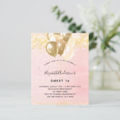 Budget Sweet 16 blush Gold ballonnen uitnodiging (Staand voorkant)