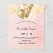 Budget Sweet 16 blush Gold ballonnen uitnodiging (Voorkant)