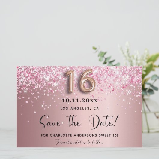 Budget Sweet 16 blush roze behalve de datum (Staand voorkant)