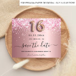 Budget Sweet 16 blush roze glitter behalve de datu<br><div class="desc">Een meisje en trendy Save the Date Card for a Sweet 16, 16th verjaardagsfeestje. Blush roze faux metallische achtergrond versierd met roze faux glitter stof. Pas een datum en een naam/tekst aan en voeg deze toe. De tekst: Sparen de Datum wordt geschreven met een groot trendy hand lettered stijlmanuscript met...</div>