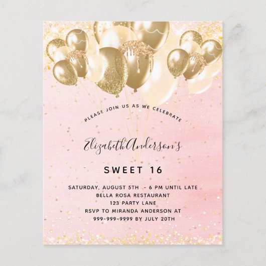 Budget Sweet 16 blush roze goudballonnen (Voorkant)