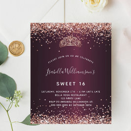 Budget Sweet 16 Bourgogne roos Gold tiara