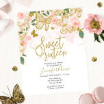 Budget Sweet 16 Butterfly Invitation Blush Floral<br><div class="desc">Een roze roze en goudglittervlinders nodigen uit. Geweldig voor het vlindertiende verjaardagsfeest. AANPASSING: Stuur me een bericht door de chat als u een aanpassing nodig hebt,  zoals een kleurwijziging. HET WIJZIGEN VAN BESTAANDE ORDE/VERZENDTIJD,  ETC,  te contacteren gelieve direct aan steun Zazzle. https://help.zazzle.com/hc/en-us/articles/221463567-How-Do-I-Contact-Zazzle-Customer-Support-</div>