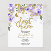 Budget Sweet 16 Butterfly Invitation Paars Floral (Voorkant)