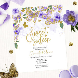 Budget Sweet 16 Butterfly Invitation Paars Floral