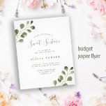 Budget Sweet 16 eenvoudige uitnodiging voor verjaa Flyer<br><div class="desc">Robuuste, moderne, unieke waterverf eucalyptusbladgroen Sweet Zestien verjaardagsfeestbudgetten, voordelige uitnodiging FLYER. LEES DIT ALVORENS TE KOPEN! Dit is een betaalbare budgetkaart die op een FLYER is afgedrukt. Let erop dat het BEGROTINGSPAPER THIN IS - U kunt upgraden om deze kaart op een creditcard te laten afdrukken ENVELOPES NIET. Dubbelcontrole alle...</div>