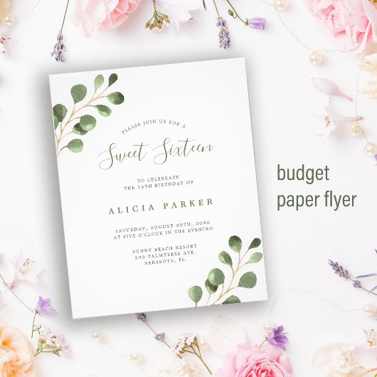 Budget Sweet 16 eenvoudige uitnodiging voor verjaa Flyer