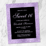 Budget Sweet 16 Elegant Paars Birthday Party<br><div class="desc">Elegant en budgetvriendelijk,  zoete 16 verjaardagsfeestuitnodiging met "Sweet Sixteen" en haar naam in een stijlvol,  licht paars schrift en een dunne paarse en zwarte achtergrond.</div>