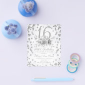 Budget Sweet 16 Glitter Silver Floral Invite Flyer (Enkel)