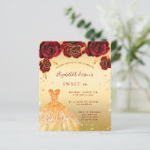 Budget Sweet 16 gouden rode glitter jurk uitnodigi (Staand voorkant)