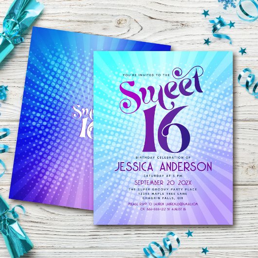 Budget Sweet 16 Groovy Paarse Blauwe Gradiënt Uitn