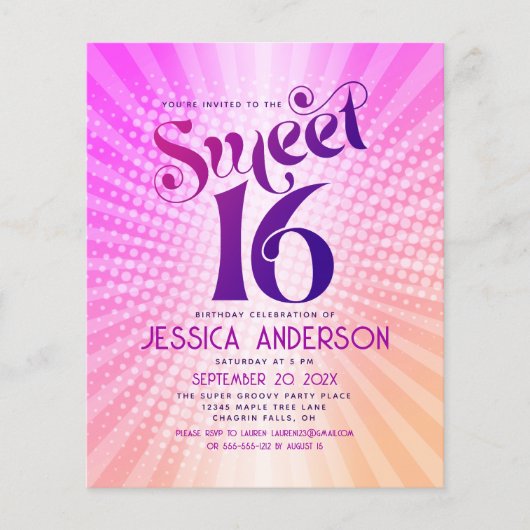 Budget Sweet 16 Groovy Roze Sinaasappel Gradient I (Voorkant)