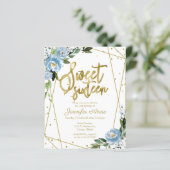 Budget Sweet 16 Invitation Gold Dusty Blue Floral (Staand voorkant)