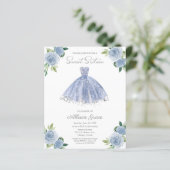Budget Sweet 16 Invitation Silver Dusty Blue Gown (Staand voorkant)