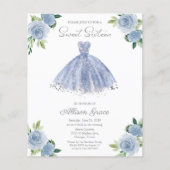 Budget Sweet 16 Invitation Silver Dusty Blue Gown (Voorkant)