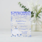 Budget Sweet 16 koninklijk blauwe zilveren uitnodi (Staand voorkant)