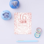 Budget Sweet 16 Marble Glitter Roos Gold Floral Flyer (Enkel)