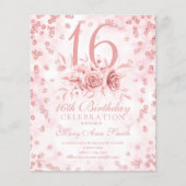 Budget Sweet 16 Marble Glitter Roos Gold Floral Flyer (Voorkant)