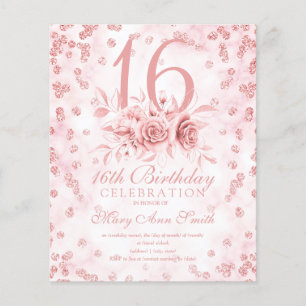 Budget Sweet 16 Marble Glitter Roos Gold Floral Flyer