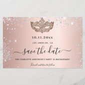 Budget Sweet 16 masquerade roos gold save the date (Voorkant)