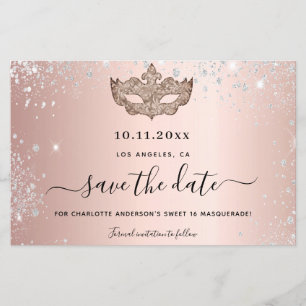 Budget Sweet 16 masquerade roos gold save the date