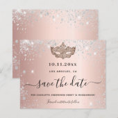 Budget Sweet 16 masquerade roos gold save the date (Voorkant / Achterkant)