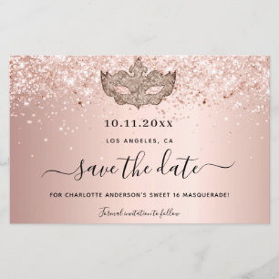 Budget Sweet 16 masquerade roos gold save the date